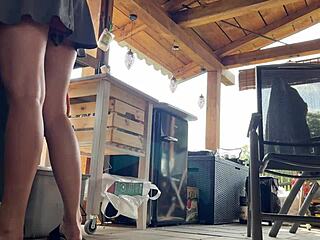 i saw no-panties party girls at a bbq showing their legs and pussies under skirts with their bff