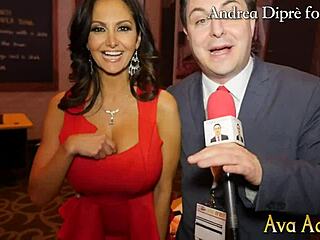 Ava Addams plays with her boobs for Andrea Diprè's blowjob