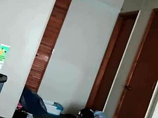 Dirty milf spits cum on her tits in cuckold scene.