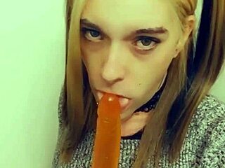 Hey, watch this cute trans teen tease her pretty cock with a POV blowjob