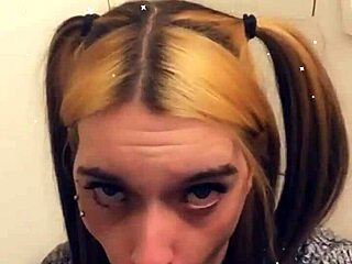 Hey, watch this cute trans teen tease her pretty cock with a POV blowjob