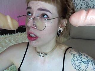 Cute Girl in Glasses Tries First Double Penetration Solo