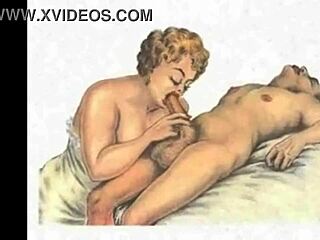 Vintage erotic illustration featuring retro anime and cartoon styles