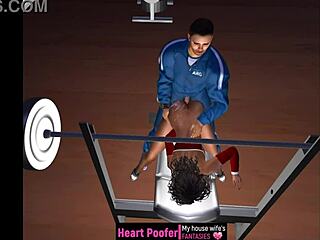 Groping action on the inclined bench in cartoon.