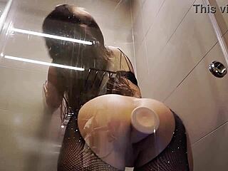 Rides Monster Dildo In Bathroom Ass