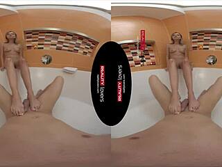 Blonde in Bathroom Sneakily Rides and Blows Tattooed Cock