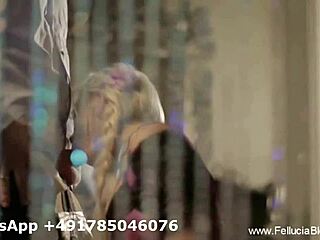 Beautiful blonde German woman performs intense blowjob on cock