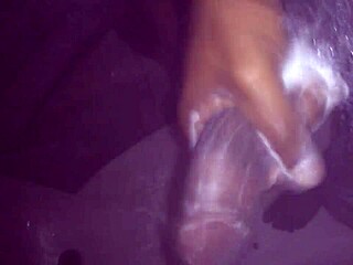 in the steamy shower, he starts with a slow handjob, building to intense masturbation until the cumshot explodes