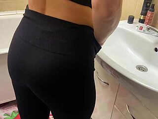 I spy on my big-boobed stepmom in the bathroom and jerk off hard