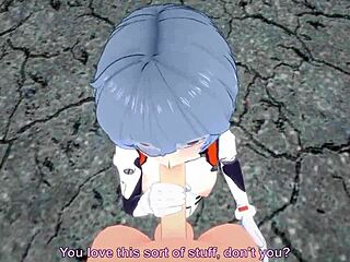 In this Evangelion short, Rei Ayanami gives a POV blowjob, showcasing her big tits