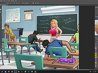 darkcookie streams summertime saga on picarto in a relaxed summer vibe, exploring the game world with ease