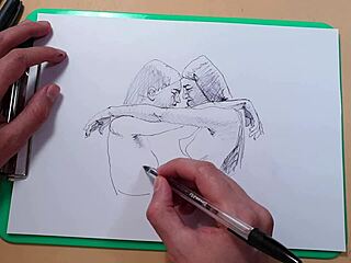 Two Beautiful Sexy Girls! Quick Ballpoint Pen Sketch Captures Cute Latina Handjob And Anal!