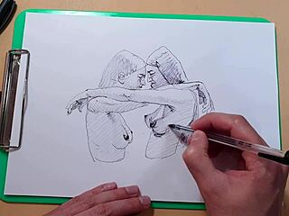 Two Beautiful Sexy Girls! Quick Ballpoint Pen Sketch Captures Cute Latina Handjob And Anal!
