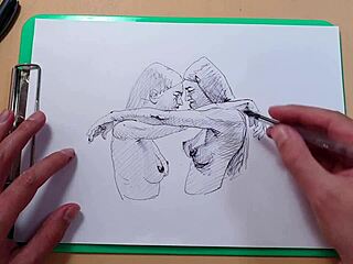 Two Beautiful Sexy Girls! Quick Ballpoint Pen Sketch Captures Cute Latina Handjob And Anal!