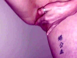 Wife rubs her pussy on the stairs!