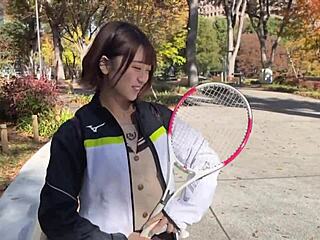 rio 18 tennis club girl does deep suction blowjob and gets unauthorized creampie after self-pistoning