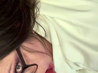 sexy minxycme is moaning while sucking on my dildo, her big tits bouncing