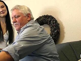 Sasha Sparrow's pussy is this old guy's naughty Christmas present