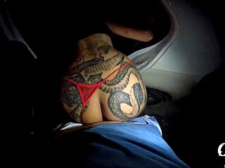 Gostosa with big tits and monster cock gets wild in the car and outside, tattooed and natural