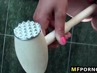 i hot blonde masturbaing with dildos in the bathroom noleta 2
