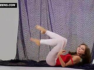 Mega sexy gymnast Salaskina stretches flexible brunette body in yoga gym teasing!