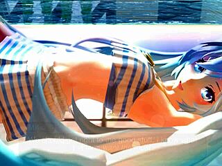 Miku appears in wet pool scene with anime teasing and cartoon photoshoot part 1