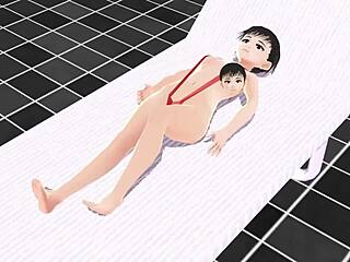 Anime Girl Swims In Small Micro Bikini With Nip Slip