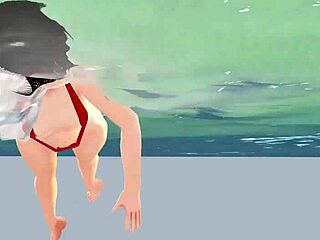 Anime Girl Swims In Small Micro Bikini With Nip Slip