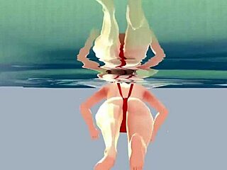 Anime Girl Swims In Small Micro Bikini With Nip Slip