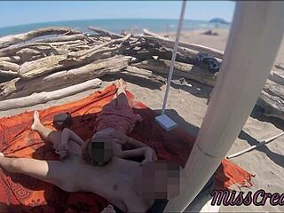 Exhibitionist Teacher’s Outdoor Handjob on Big Cock at Nude Beach