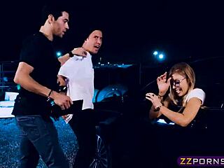 Nerdy Blonde Student Chick Double Penetrated in Outdoor Threesome