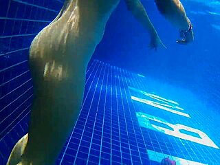 Three panties in my pussy and fuck black dildo in a public pool, wow!