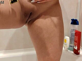 Stepsister prepares shaved pussy before party with bouncing tits close-up