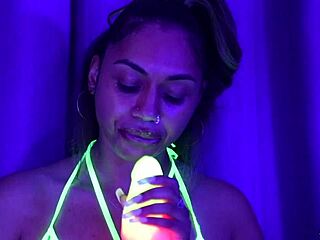 Honey Tsunami twerks and sucks fat dildo wetly