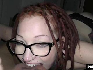 redhead goth girlfriend drains boyfriend's balls