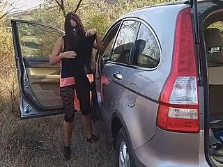 Babe In Lingerie Gets Creampie In Car, Close-Up View