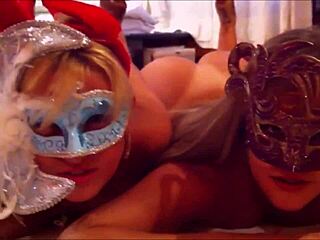 Lesbians complete in red outfits chatting 😊