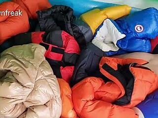 20 Down Jackets In An Inflatable Pool