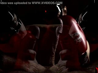 Art blowjob with boxing gloves in big cock duel.
