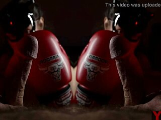 Art blowjob with boxing gloves in big cock duel.
