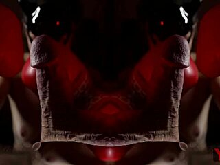 Art blowjob with boxing gloves in big cock duel.