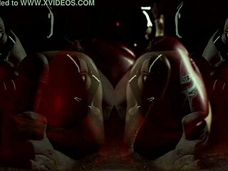 Art blowjob with boxing gloves in big cock duel.