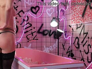 Anita relaxes in a pink trash bath backstage