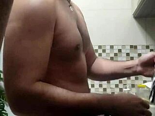 macho guy bent over in doggystyle fetish washing dishes naked