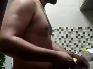 macho guy bent over in doggystyle fetish washing dishes naked