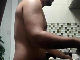 macho guy bent over in doggystyle fetish washing dishes naked