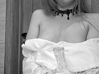 big girl in dress and stockings gets cum on pussy 😏