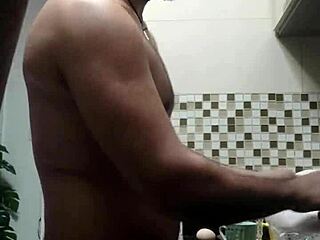 macho guy bent over in doggystyle fetish washing dishes naked