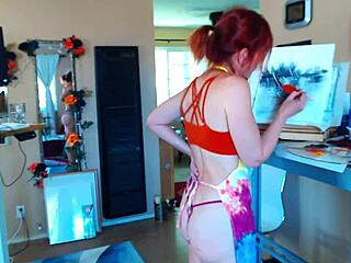 Painting In My Thong With Shaved Pussy Exposed!