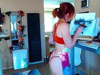 Painting In My Thong With Shaved Pussy Exposed!